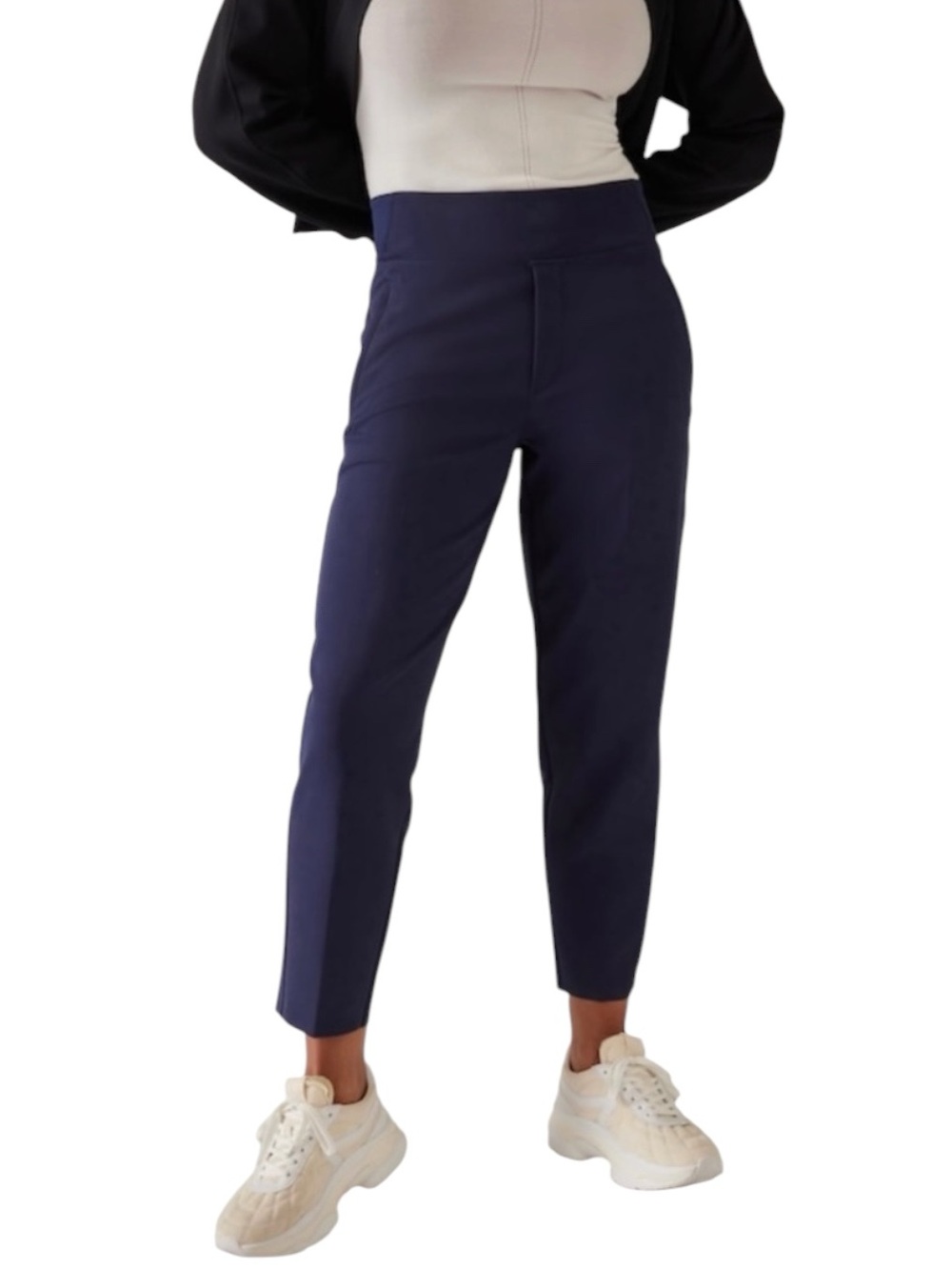 ATHLETA Endless Satin Stripe High-Rise Stretch Ankle Pants in Navy Size 14T TALL